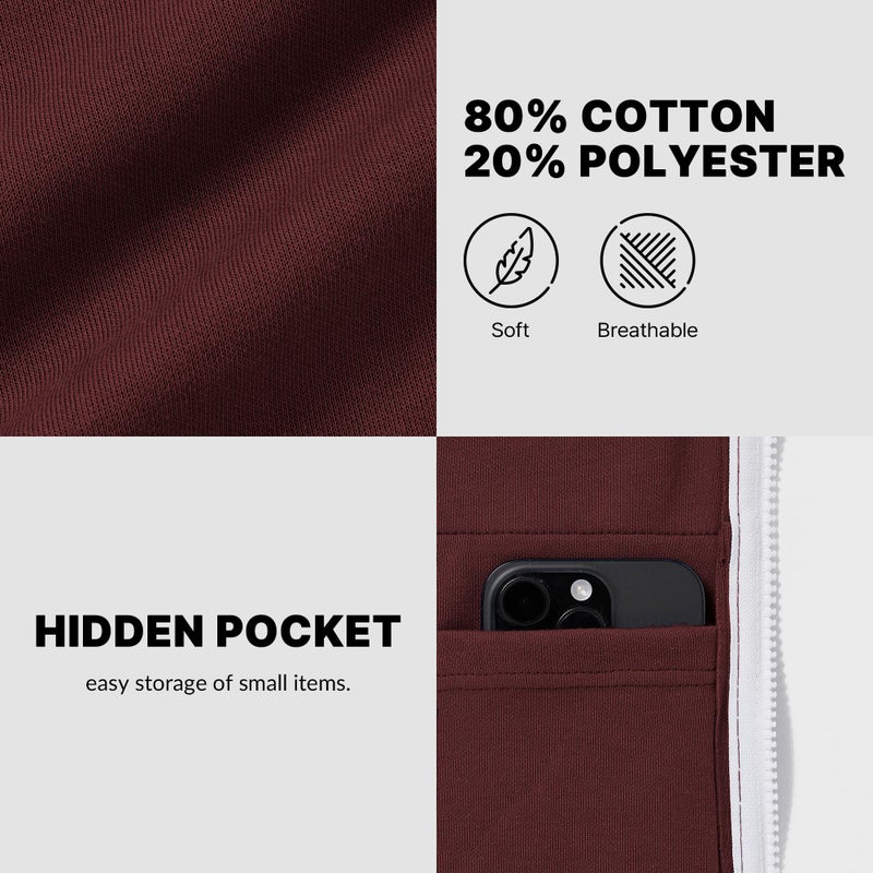 Ohoo Men's Zip Up Hoodie Lightweight Slim Fit Sweatshirt Full Zip Hooded Jacket / DCF002-BURGUNDY-2XL - Image 5